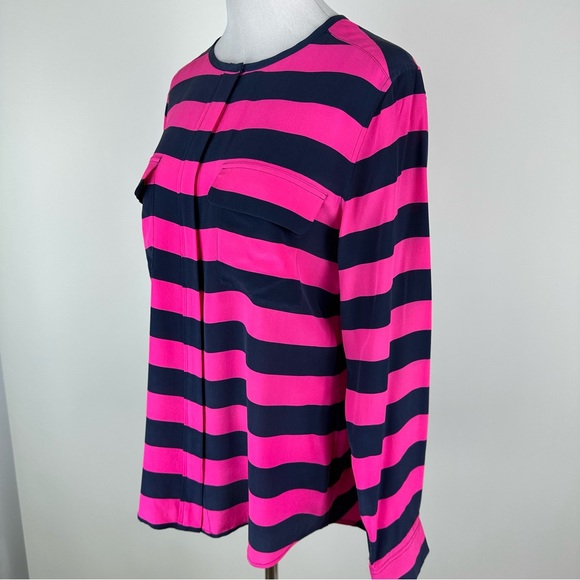 Equipment Navy Pink Striped Silk Button Down Shirt Size Large - Picture 7 of 13